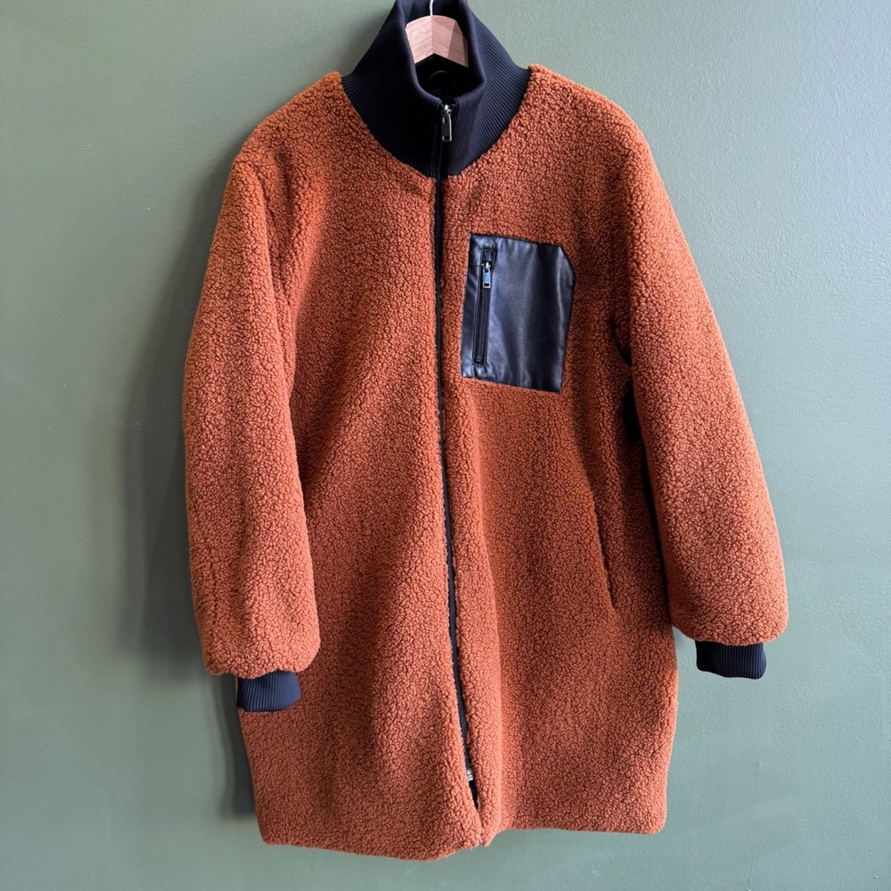 NVLT Teddy Sherpa Coat XL Brown Long Fleece Zip Jacket Streetwear